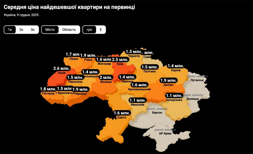 Мінімальні ціни на квартири в новобудовах